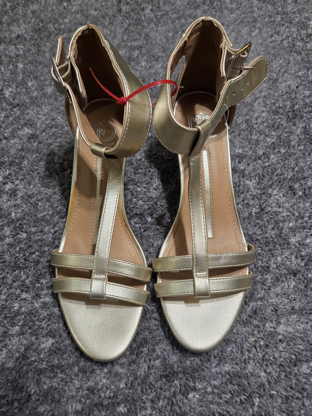 new directions Metallic Gold T-Strap Ankle Strap Heels
